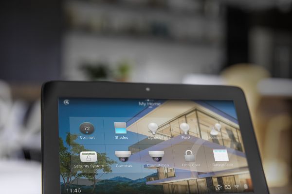 Control4 touch panel showing whole-home scene controls