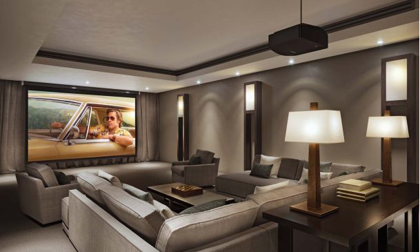 sony home theater with dropdown screen