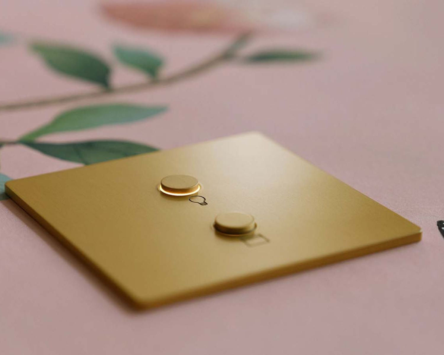 Lutron wall-mounted keypad with buttons labeled Open, Preset, Close, and directional arrows.