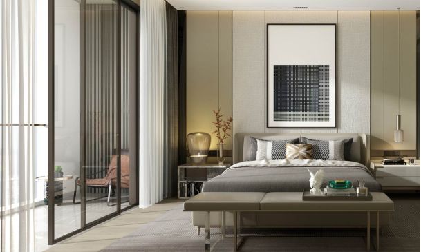 modern bedroom with neutral colors