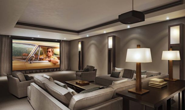 sony home theater with dropdown screen