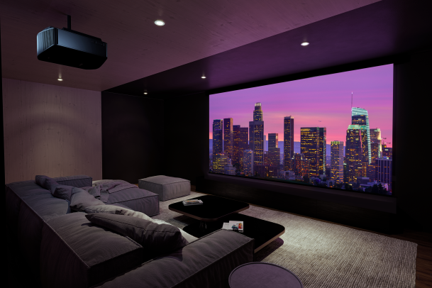 sony theater with purple tones and led lighting