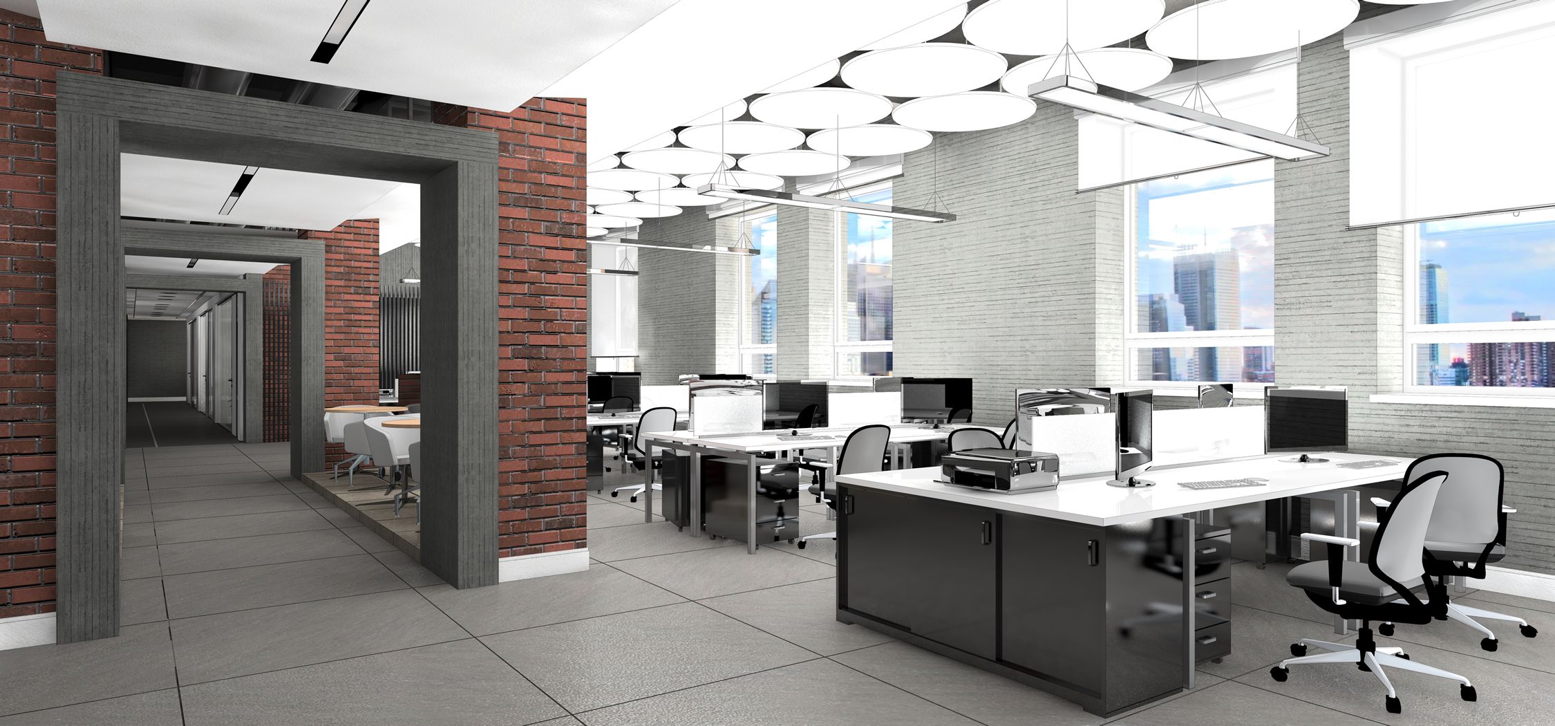 office with neutral colors and lighting