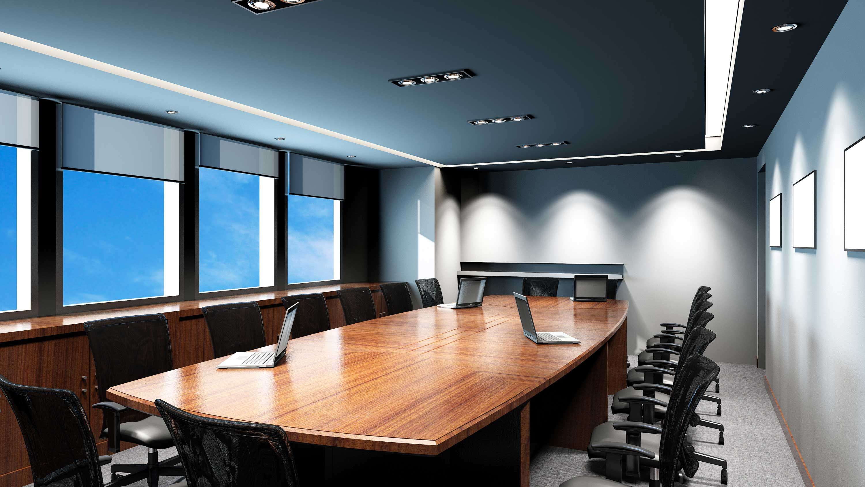 conference room with blue ceiling
