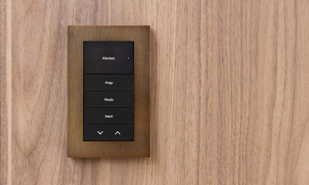 Control4 interface on grey touch panel