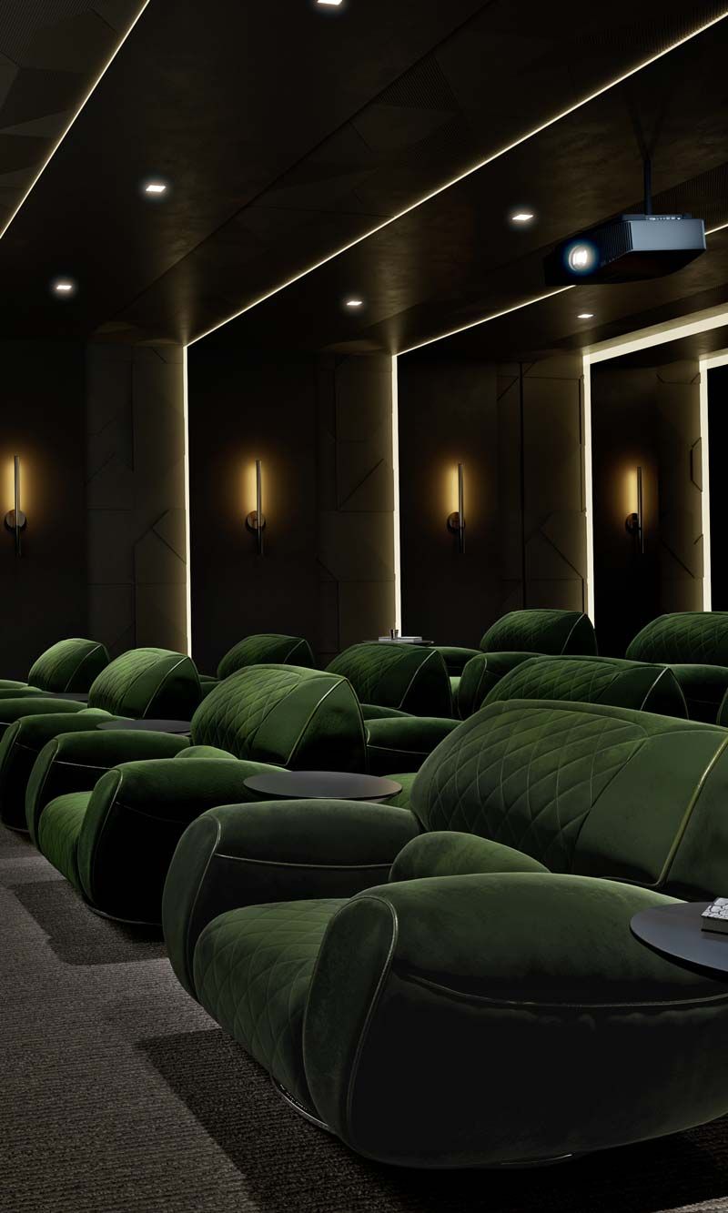Black leather chairs in a home theater