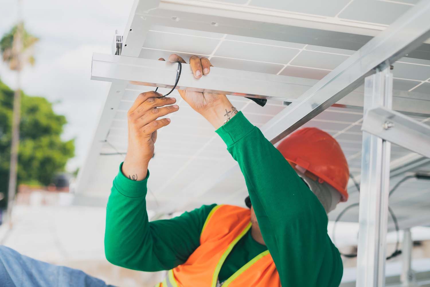 construction worker installing wiring