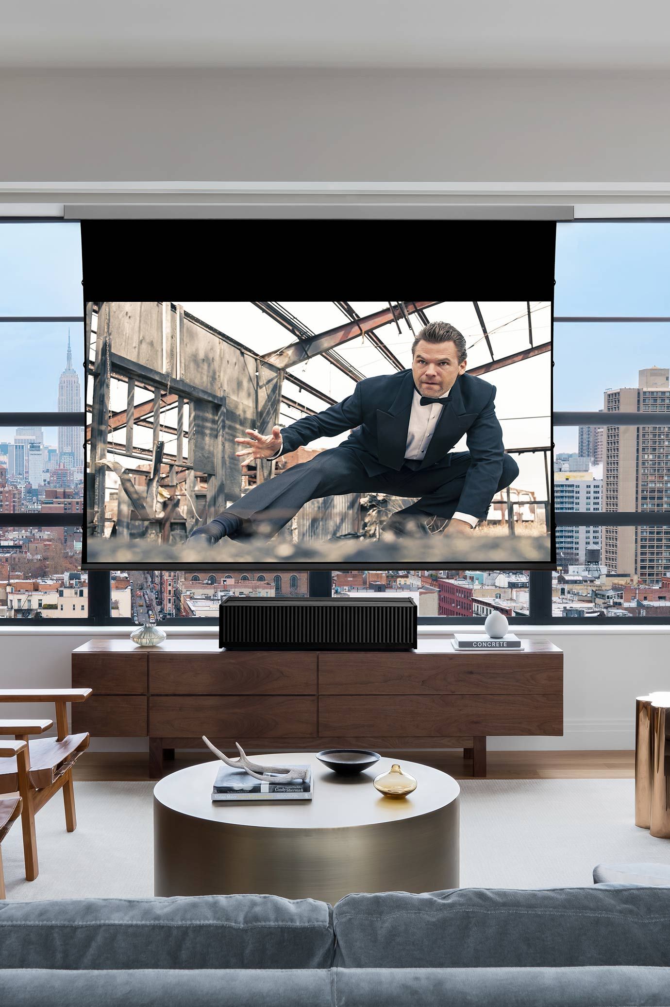 Sony home theater with a pull down projection screen